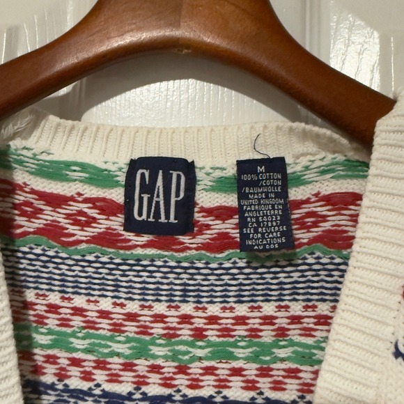 GAP Nautical Fair Isle Sweater Vest Med Coastal Preppy Anchors 100% Cotton - Picture 3 of 7